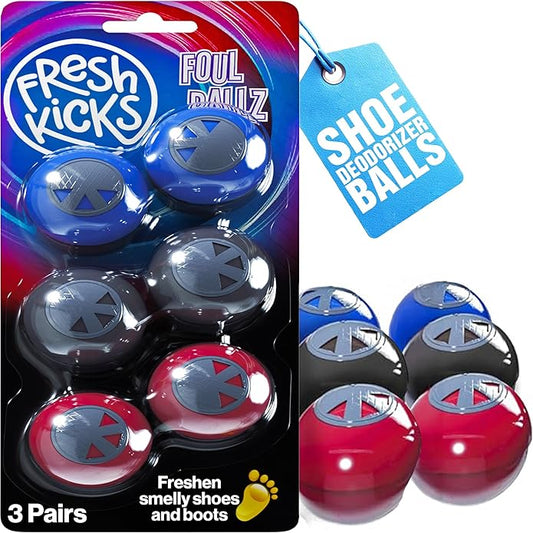 Foul Ballz Shoe Deodorizer Balls – 6 Pack – Eliminate Smelly Shoes Fast – Strong Sneaker Odor Fighter – Long-Lasting Shoe Freshener Inserts for Gym Bags, Lockers, Closets & Sports Gear
