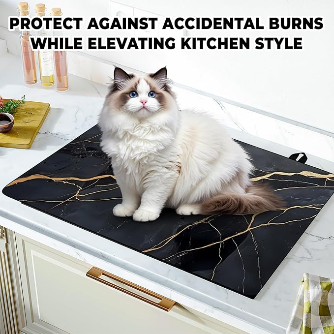Stove Top Cover Flower Gas Stove Top Cover for Home Decoration Kitchen Pad Non-Stick Washable Cooktop Covers Countertop Protector Keep Stove Clean (Black, 28L"x20W")