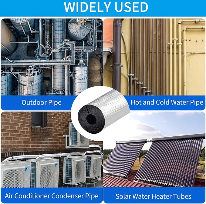 3/5 " ID Pipe Insulation Foam Tube Self Adhesive 16 " L Peel and Stick Pipe Insulation Foam Wrap Aluminum Foil Pipe Covers for Spigot, Winter Outside Pipes, Sprinkler 20 PC