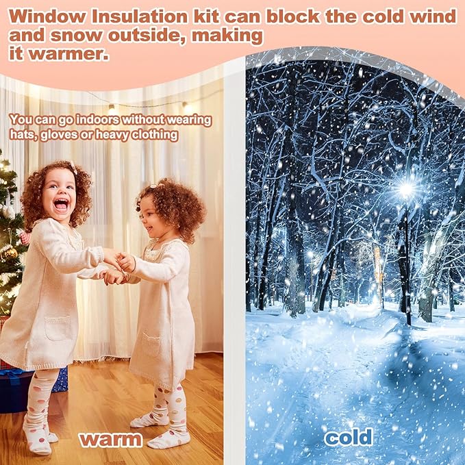 3 Set 75 x 79 Inch Window Insulation Kit Winter Window Plastic for Winterizing Home Cuttable Transparent Film with Adhesive Straps Reusable Thicken Thermal Waterproof Attic Cover Warm
