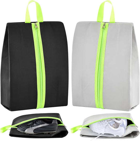 2 Pcs Smell Proof Cleat Bag for Sports, 4 Layer Odor Absorbing Soccer Football Baseball Golf Shoe Bag, Waterproof Mud Resistant Shoe Storage Pouch Fits up to Size 14 (Black,Gray)