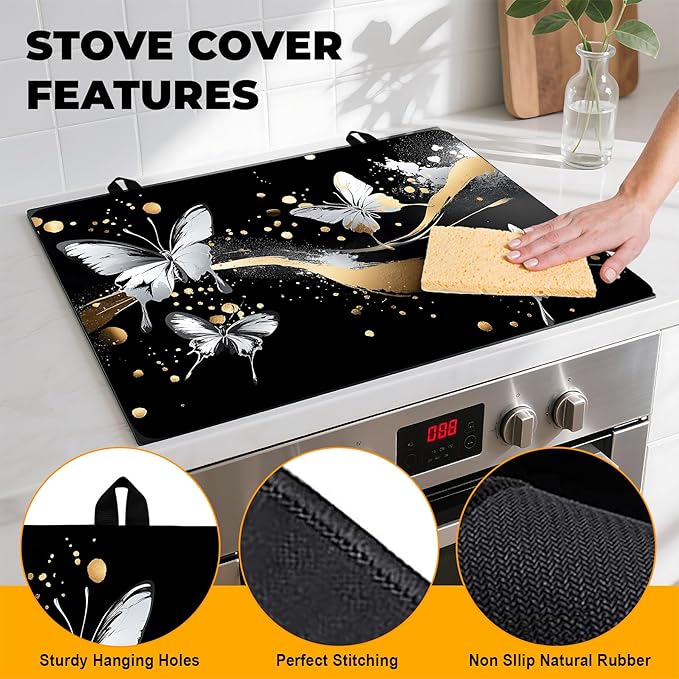 Stove Top Cover for Home Decoration Kitchen Pad Washable Cooktop Covers Countertop Stove Protector Mat for Home Kitchen Cooktops (butterfly, 28"x20")