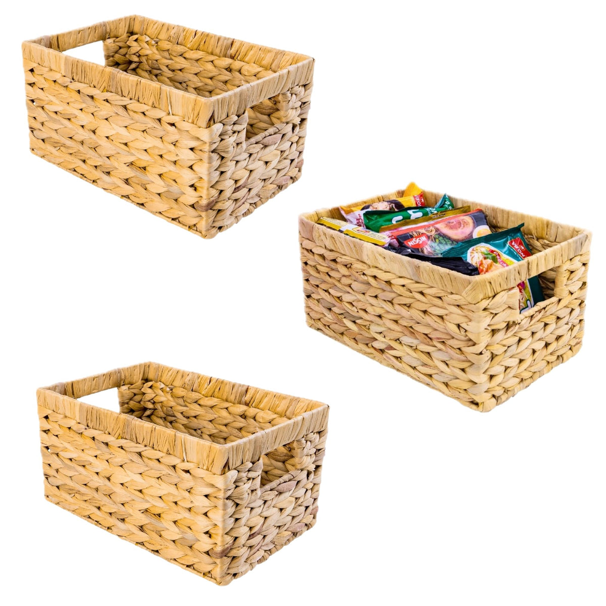 M4DECOR Set of 3 Rectangular Wicker Storage Baskets for Shelves - Image 1