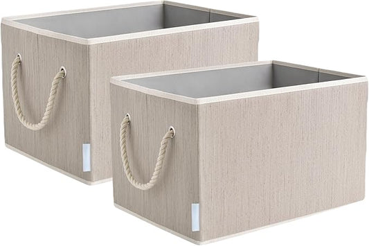 Pack of 2 Storage Bins Closet Organizer System, Sturdy Foldable Storage Boxes for Organizing Clothing, Books - Shelf Organizer Shelves Basket Storage Bin with Handles Clay