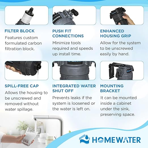 HOMEWATER EZChange Single Stage Under Sink Water Filter | Direct Connect Supreme Water Filtration System | Reduces Lead, Chlorine & Improve Water Quality | Made in North America