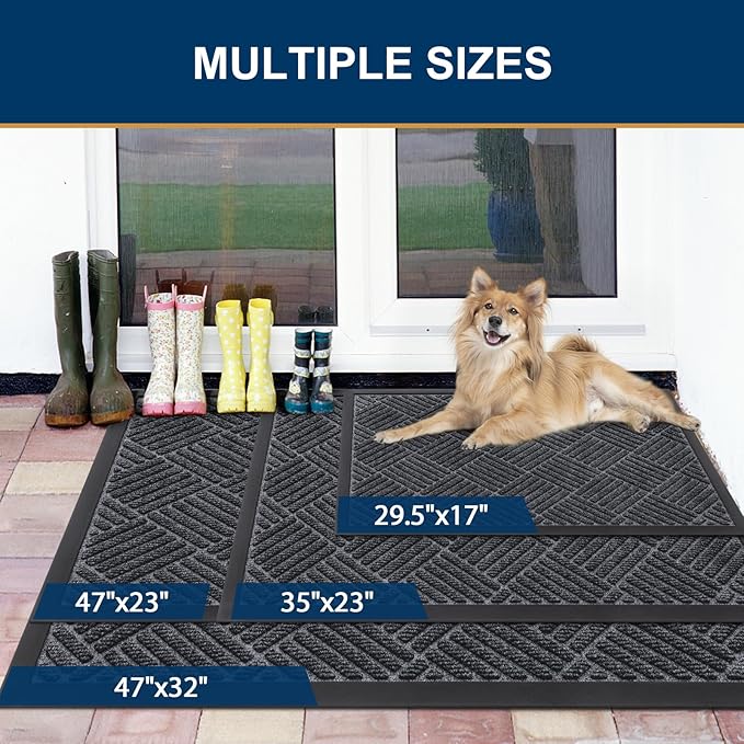 Smiry Front Door Mat Outside Entrance, Heavy Duty Outdoor Indoor Mat, Natural Rubber Doormat, Non Slip, Trap Dirt and Moisture, Easy Clean, Low Profile Patio Porch Entryway Mat, 47x32, Dark Grey