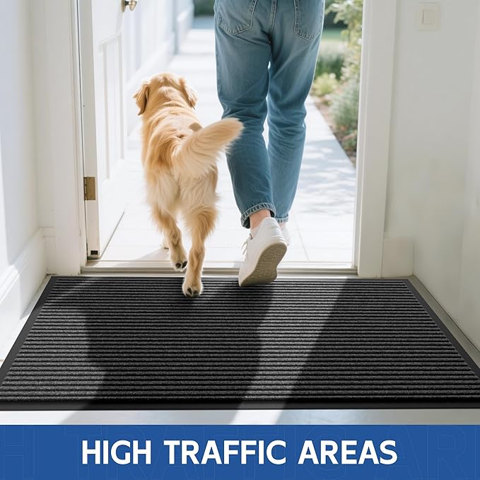 Front Door Mat, 3' x 6' Heavy Duty Indoor Outdoor Door Mat for Entryway, Commercial Door Mats Entrance, Low Profile Welcome Mats Non-Slip, Durable Rubber Backing Entry Mat for Patio, Home