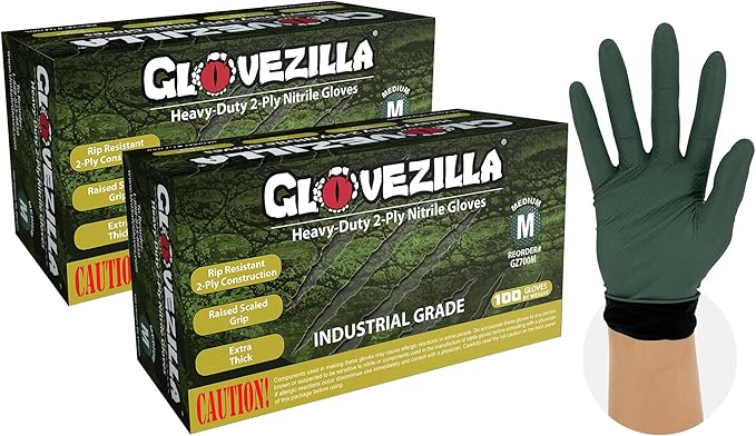 2-PLY 8.5 MIL Thick Industrial Nitrile Gloves, Disposable, Rip Resistant, Raised Diamond Texture for Grip, 2 Layer