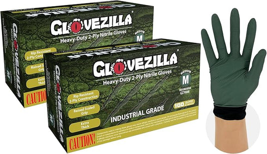2-PLY 8.5 MIL Thick Industrial Nitrile Gloves, Disposable, Rip Resistant, Raised Diamond Texture for Grip, 2 Layer