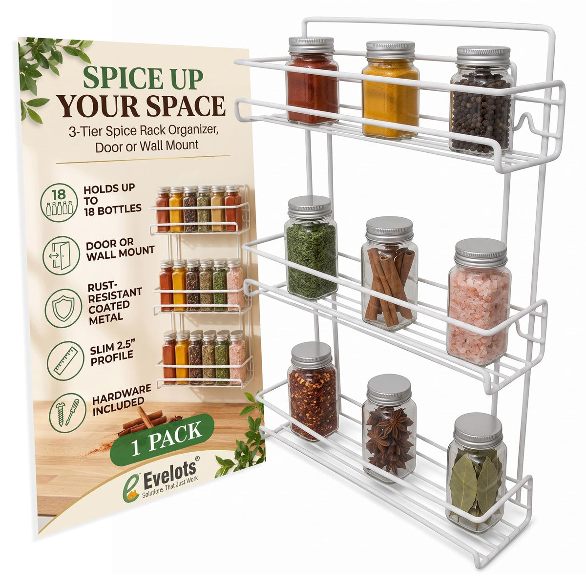 3-Tier Spice Rack Organizer Door/Wall Mount, Holds Up - Image 1