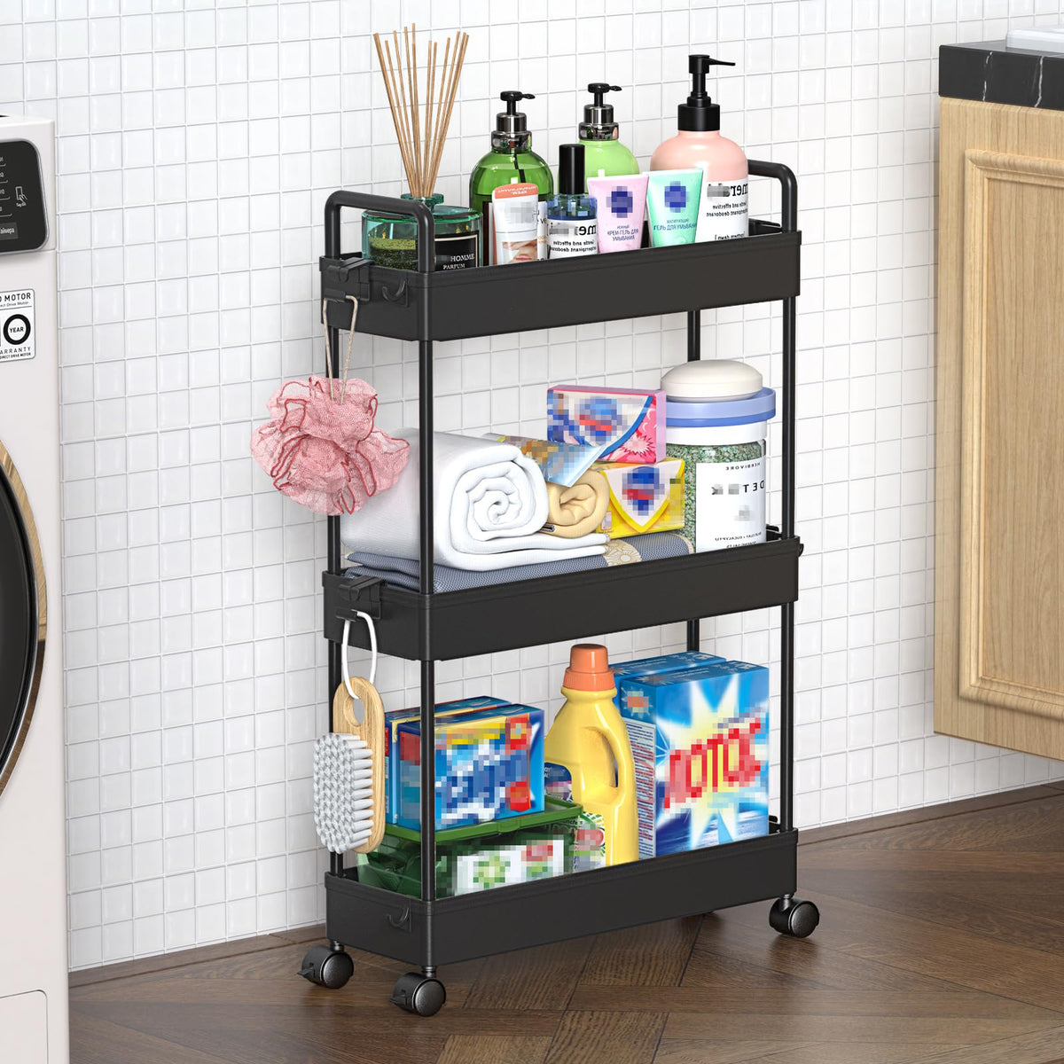 SOLEJAZZ Slim Rolling Storage Cart Skinny Bathroom Organizer, 3 - Image 1