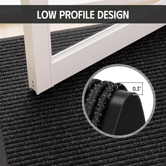 Front Door Mat 4' x 6', Low Profile Welcome Mat, Non-Slip Door Mat Outside Entrance, Resist Dirt Outdoor Mats, Heavy Duty Commercial Floor Mat for Entryway Indoor Outdoor, Black 1-Pack