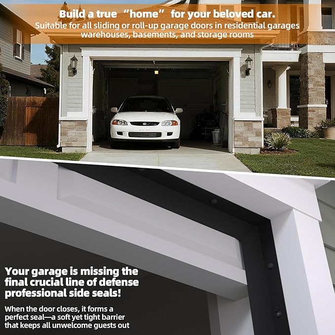 Garage Door Seal Top and Sides，40 FT Universal TPE Weather Stripping Garage Door Trim Seal Weatherproofing Garage Door Seals with Nails and Lids in Black