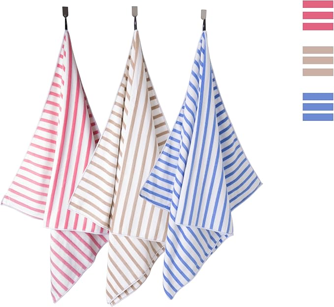 JML Beach Towels Set of 2, 30" x 60", Large Microfiber Bath Towel Cabana Stripe, Quick Drying Absorbent for Sauna, Shower, Gym, Summer Party, Sport, Swimming, Pool, Yoga, Camping, Coffee