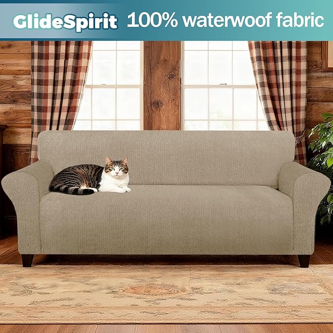 Waterproof Stretch Loveseat Couch Cover - Non-Slip Soft Sofa Slipcover with Elastic Bottom, Washable Leakproof Furniture Protector for Kids, Pets, Dogs & Cats (Loveseat, Island Fossi)