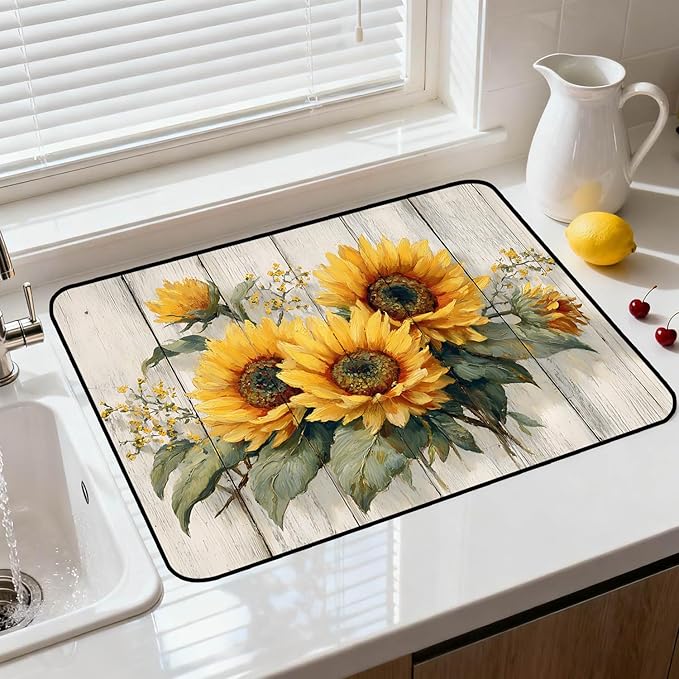 Glass Stove Top Covers for Electric Stove, Heat Resistant Counter Protector Mat, Non Slip Waterproof Surface Cover for Kitchen Counter and Cooktop (Rustic Sunflowers, 28"L x 20"W)