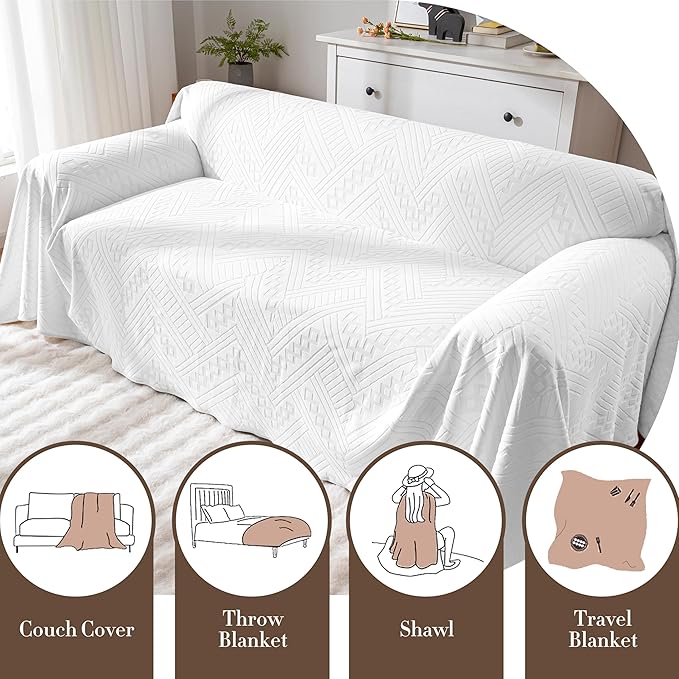 Waterproof Couch Cover, Reversible, Pet-Friendly, Washable and Anti-Slip Couch Covers for Sofa Protection with 3 Cushions, Sofa Slipcovers for Dogs and Cats (71×118in/White)