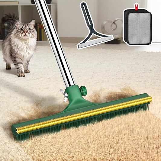 Carpet Rake for Pet Hair Removal, 60’’ Dual-Side Pet Hair Removal Tool with Adjustable Handle, 3 in 1 Reusable Lint Remover Dog Cat Fur Remover Broom for Rugs, Mats, Beds, Stairs, Couch
