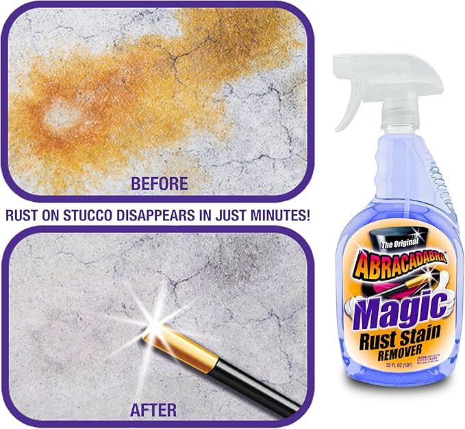 Abracadabra® Magic Rust Remover 32oz – Premium Rust Stain Remover for Concrete, Fiberglass, Glass, fabrics, Vinyl, Metals, Carpet & More – Fast & Powerful Cleaning for Home & Outdoor Use