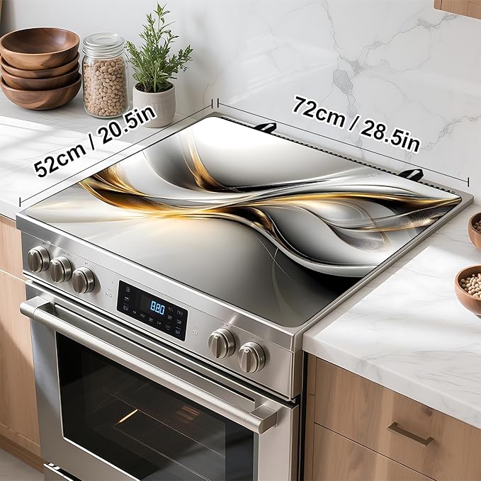 Stove Top Cover Flower Gas Stove Top Cover for Home Decoration Kitchen Pad Non-Stick Washable Cooktop Covers Countertop Protector Keep Stove Clean (Silvery, 28L"x20W")