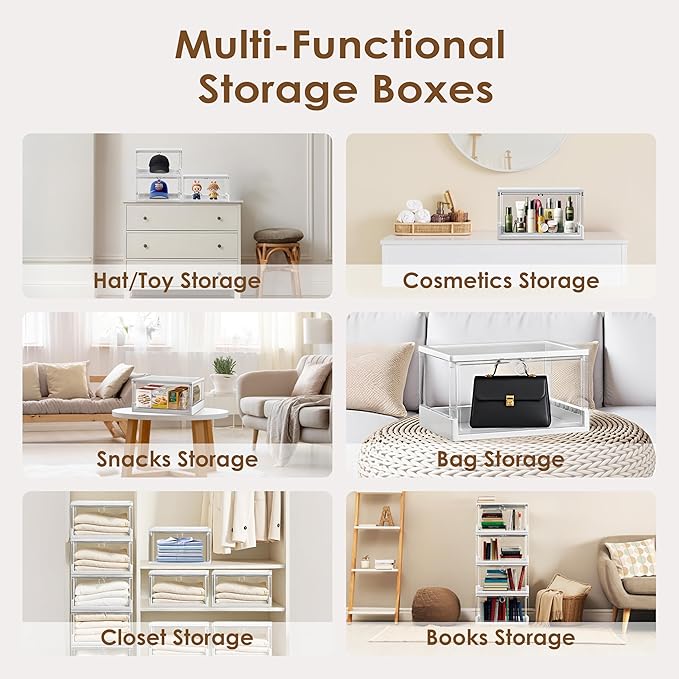 Thicken & Sturdy Clear Shoe Boxes with Magnetic Door, 3 Pack Stackable Multi-functional Shoe Storage, Shoe Organizer for Closet, Space Saving, 360 ° Dustproof & Moisture-proof, Fits Up to US Size 13