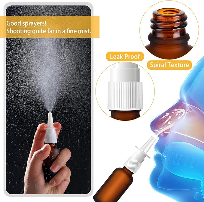 10 Pcs Nasal Spray Bottle Empty, 6 Pcs 30ML/1oz Matte Brown Glass Nose Spray Bottle Empty, 30ML/1oz Nasal Sprayers Atomizers with 2 Funnels and 2 Labels