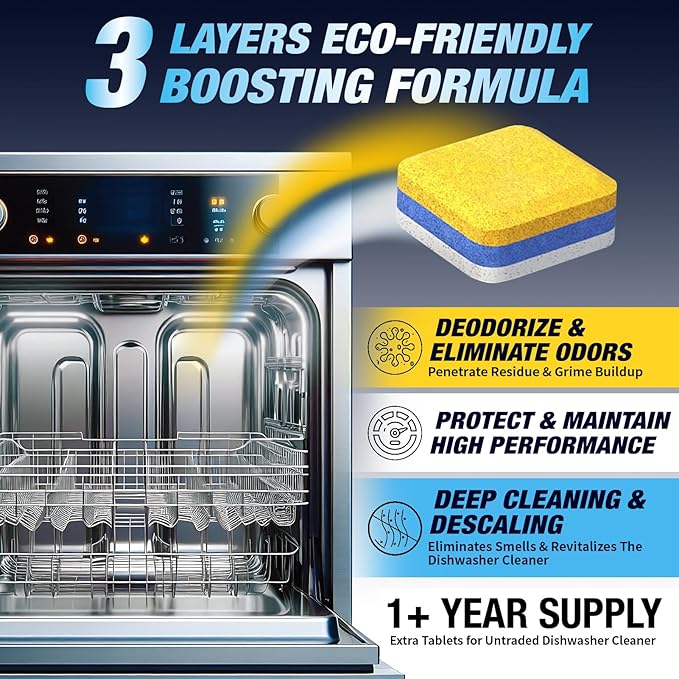 Washing Machine & Dishwasher Cleaner Tablets for Pet Owners - Front & Top Load Washer Deep Clean - Remove Pet Hair & Odors - Hard Water Descaler with Citric Acid - HE & Septic Safe - 56 Tabs - Lemon S