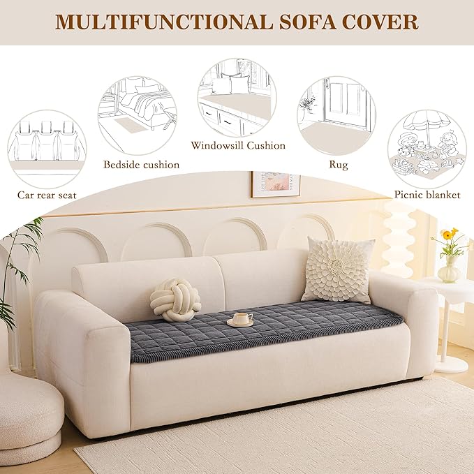 MEETSKY Couch Cover for Dog Washable, Non-Slip Grey Sofa Protector Pet Friendly Sofa Covers for 2 Cushion Couch Dog Mats for Couches Soft Furniture Covers for Loveseat, 27.6" x 59", Dark Grey