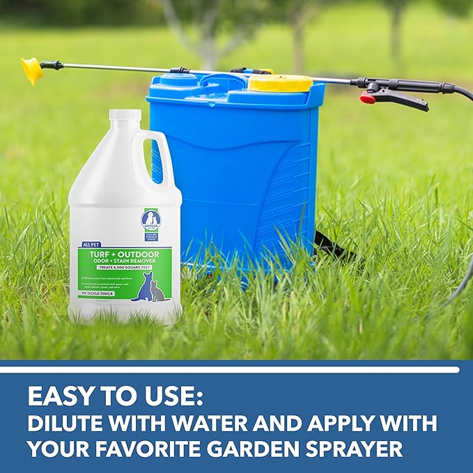 Unique Turf & Outdoor Odor and Stain Remover, Turf Cleaner for Pet Urine Outdoor Dog Odor Eliminator, 128 oz. Bio-Enzymatic Liquid Concentrate