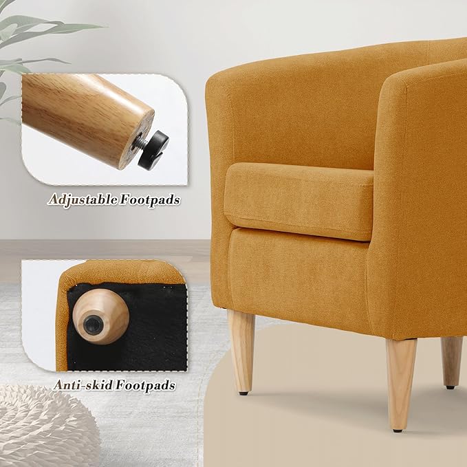 Athena Collection Modern Barrel Accent Chair with Ottoman, Furry Cozy Reading Arm Chair for Adults, Comfy Uphosltered Sofa Armchair with Footrest for Living Room, Bedroom, Small Space, Yellow