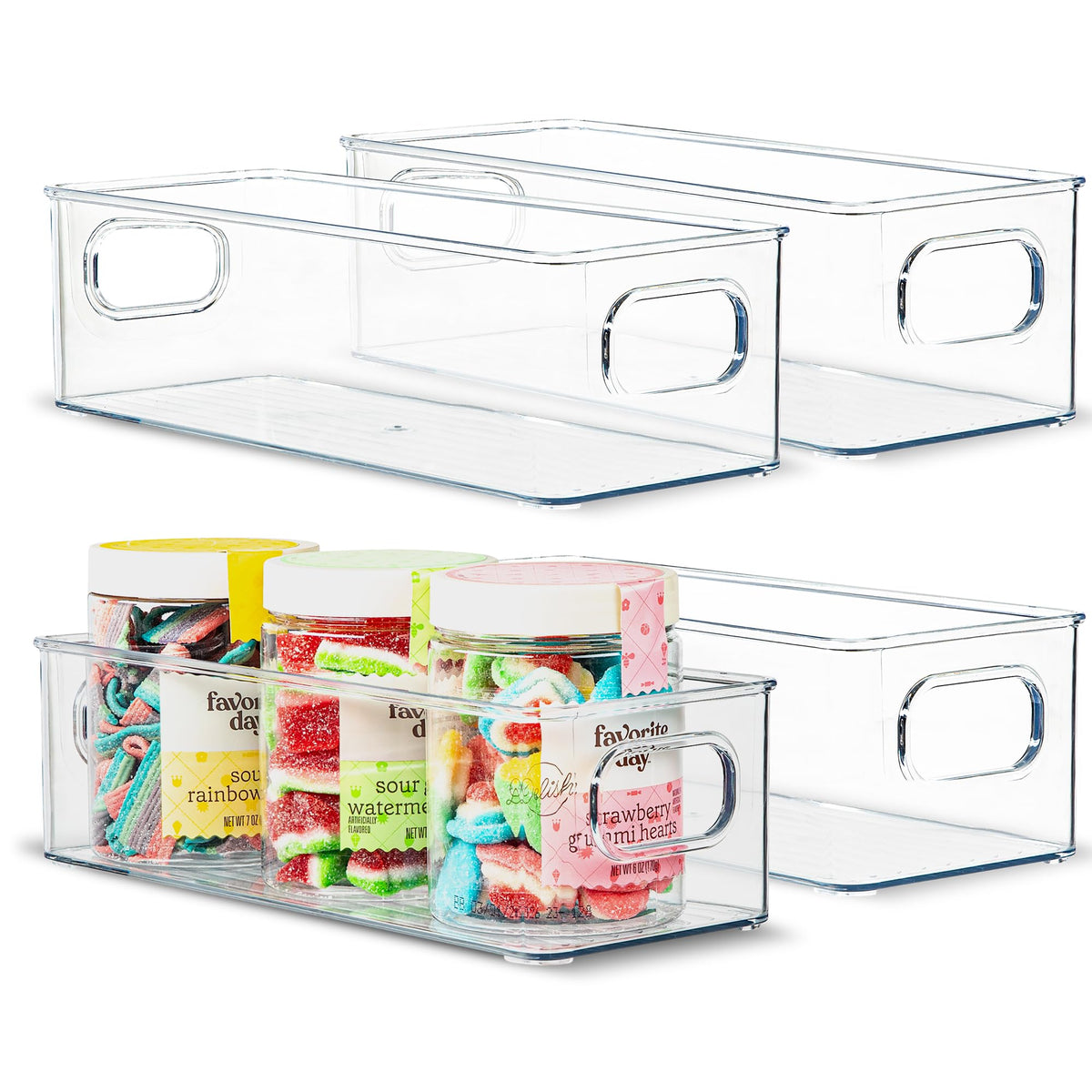 Plastic Food Storage 4 Pack Clear Container Bin with Handles - Image 1