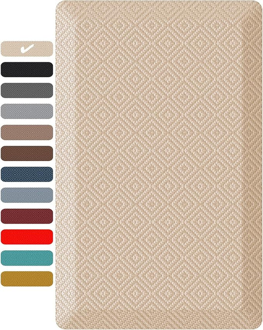Ophanie Kitchen Mats for Floor, 3/4 inch Thick, 20x32 Anti Fatigue Christmas Cushioned Mat, Kitchen Rug, Waterproof, Comfort Ergonomic Standing Mat for Office, Home, Sink, Beige Non-Slip Ridged Bottom