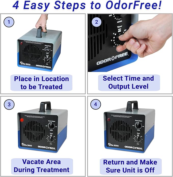 Villa 3000 Ozone Generator for Eliminating Odors, permanently removing Tobacco, Pet and Musty Odors at their Source - Easily Treats Up To 3000 Sq Ft