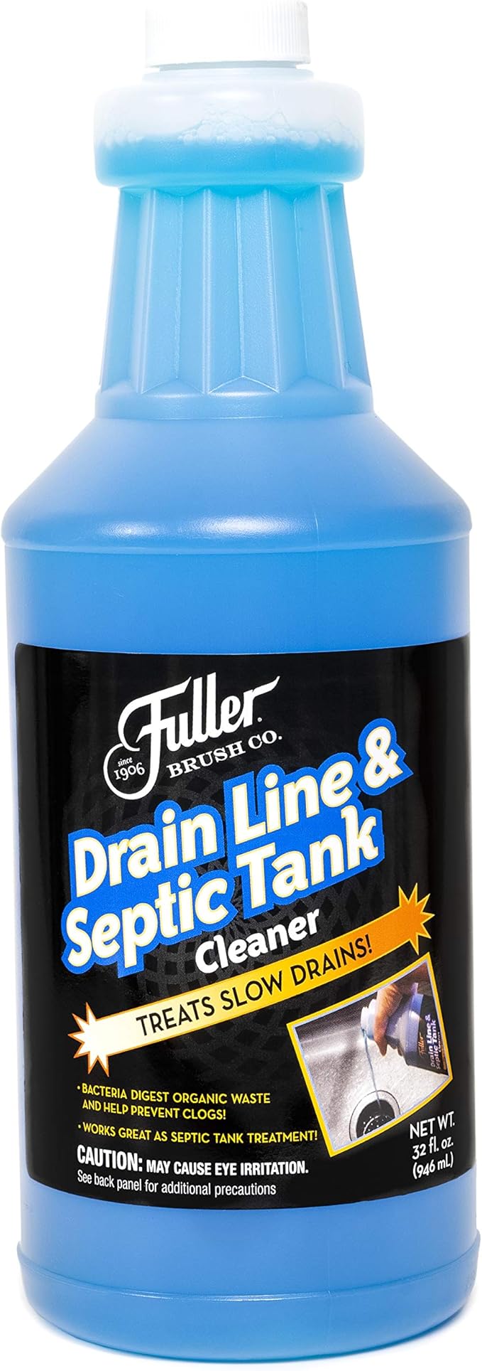 Fuller Brush Drain Line & Septic Tank Cleaner – 32 oz Enzyme-Based Drain Cleaner for Slow Drains, Grease & Food Buildup, Safe for PVC/Metal Pipes & Septic Systems (Pack of 6)