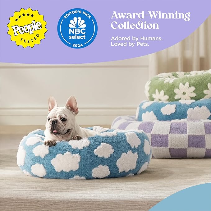 LE SURE Donut Large Dog Bed - Round Cat Beds for Indoor Anti-Anxiety Calming Pet Beds, Washable Cute Modern Beds with Teddy Sherpa Plush & Anti Slip Bottom, 36 Inch, Brown