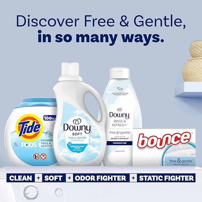 Downy Free & Gentle Liquid Fabric Softener, 111 fl oz, 150 Loads, Hypoallergenic, Sensitive Skin Friendly Fabric Conditioner Liquid