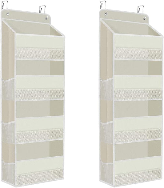 2 Pack Over The Door Organizer, Hanging Storage Organizer with Clear Window, 40lb Ultra Sturdy Large Capacity Room Organizer for Pantry Laundry Bathroom Nursery Closet (Beige)
