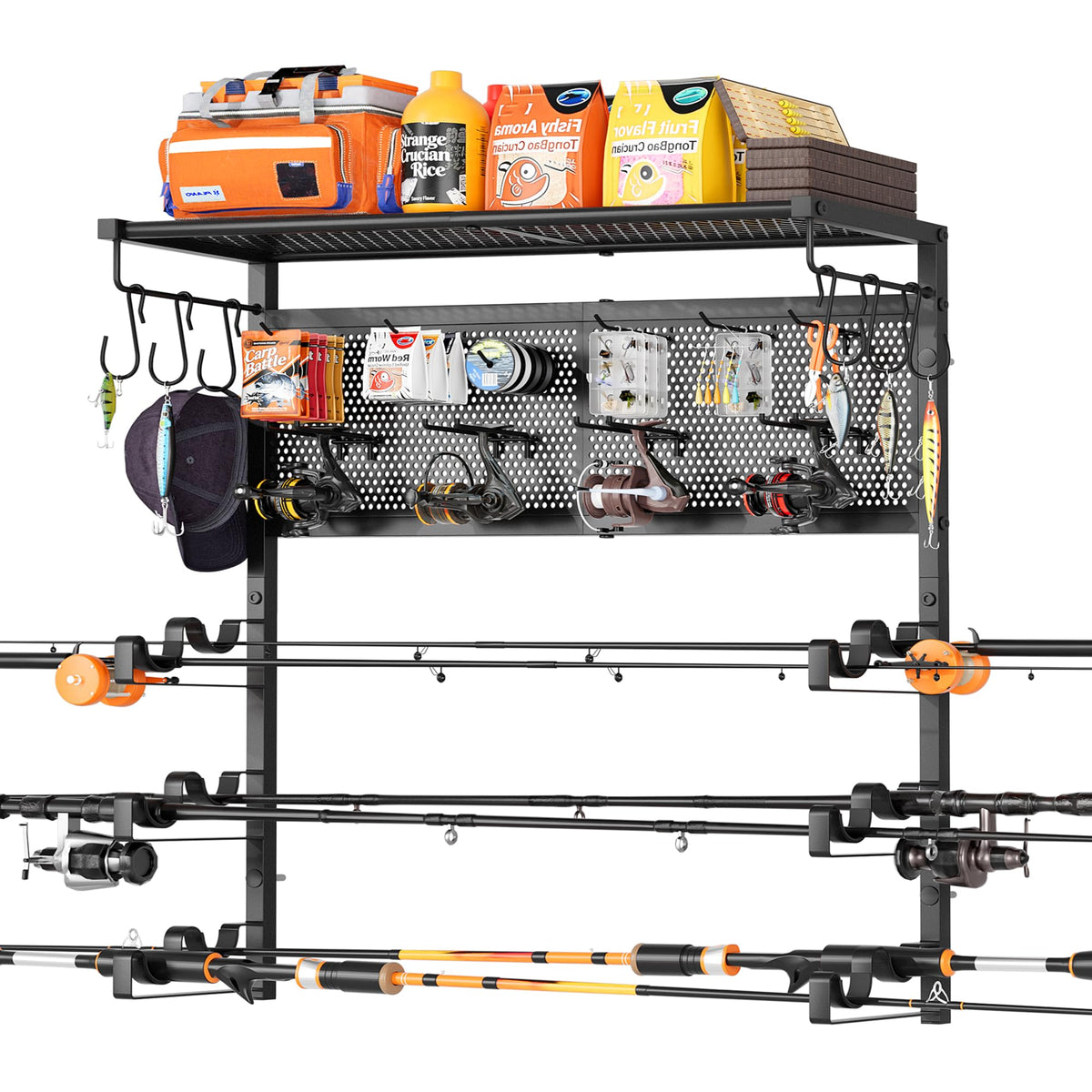 Wall Mount Fishing Rod Holder for Garage, Holds 6 Pole Rack - Image 1