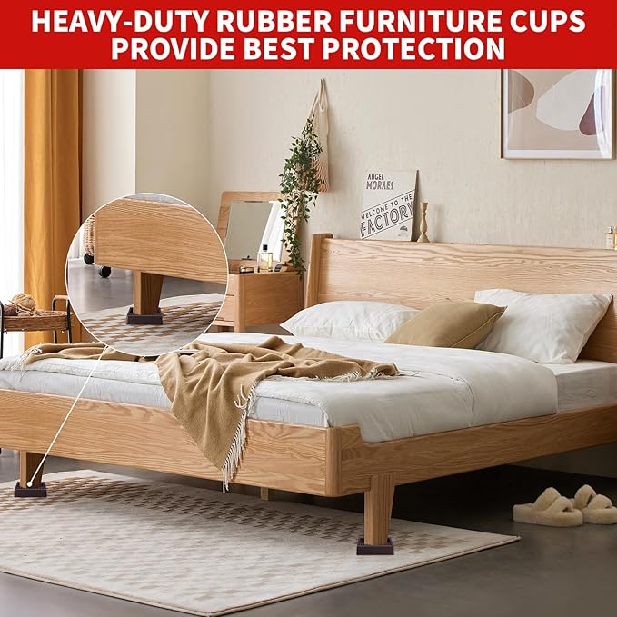 Ezprotekt Non Slip Furniture Pads, 12 Pcs 2" Anti Skid Rubber Furniture Caster Cups, Anti-Slip Furniture Coasters for Hardwood Floors, Anti Slide Floor Protectors for Bed Couch Stoppers (Brown)