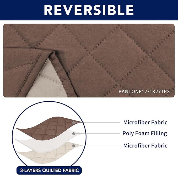 PureFit Water Resistant Reversible Sofa Covers for Reclining Sofa 2 Seat - Non Slip Split Recliner Couch Cover for Double Recliner, Washable Furniture Protector for Kids, Dogs (2 Seat, Brown/Beige)