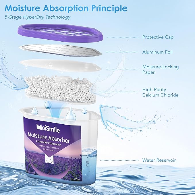 Moisture Absorbers 12 Packs, 10.8OZ Lavender Vanilla Efficient Humidity Absorber ＆ Odor Eliminator Boxes, Refillable Car Dehumidifier for Closet, Bathroom, Basement＆ RV