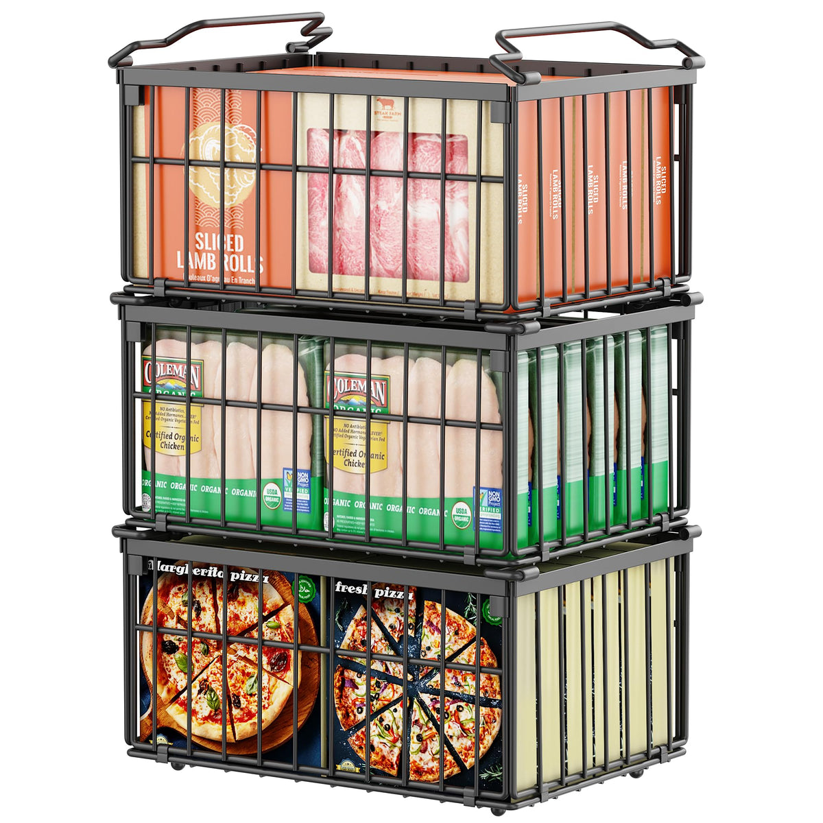 Freezer Organizer Bins, 3 Pack Enlarged Baskets for 5-9 - Image 1