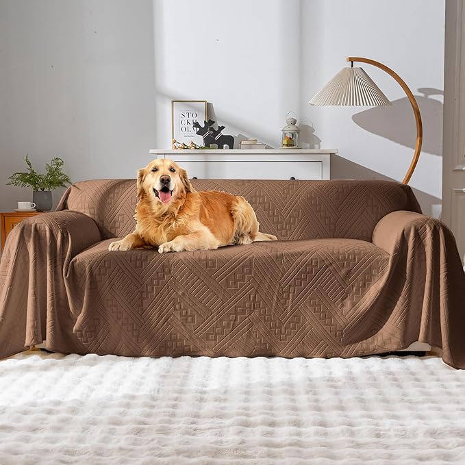 Waterproof Couch Cover, Reversible, Pet-Friendly, Washable and Anti-Slip Sofa Covers for Sofa Protection with 2 Cushions, Ideal Sofa Slipcovers for Dogs and Cats (71×102in/Brown)
