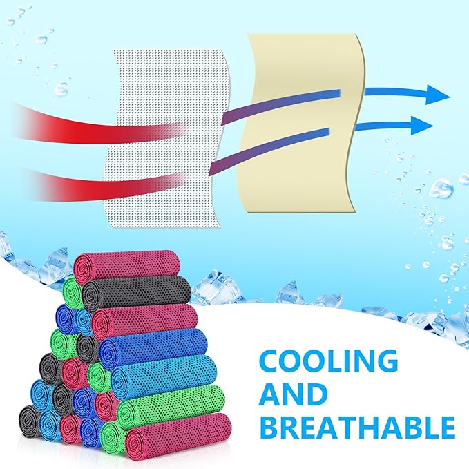Shellwei 100 Pcs Cooling Towels Bulk 32 x 12 Inch Ice Towel Bulk Cooling Rag for Face and Neck Soft Breathable Microfiber Cloth Chilly Quick Cold for Gym Sport Golf Running Stay Cold (Multicolor)