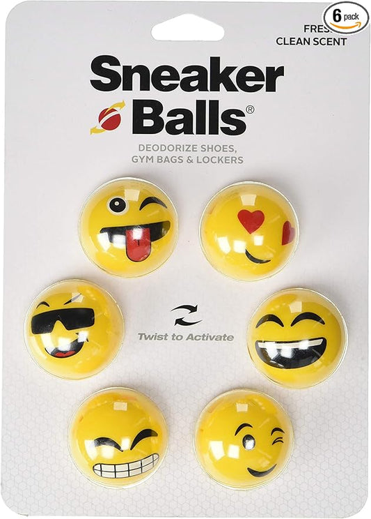 Sneaker Balls Odor-Fighting Shoe Fresheners, Eliminates Unpleasant Smells, Perfect For Sneakers, Gym Bags, Gear Bags, Drawers, Lockers, And More!, Emoji, 6 Pack