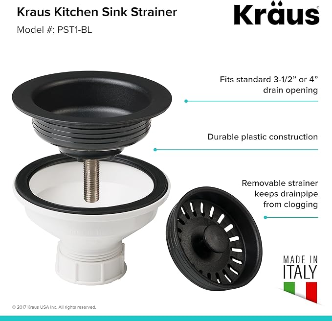 Kraus Kitchen Sink Strainer for 3.5-Inch Drain Openings in Black, PST1-BL
