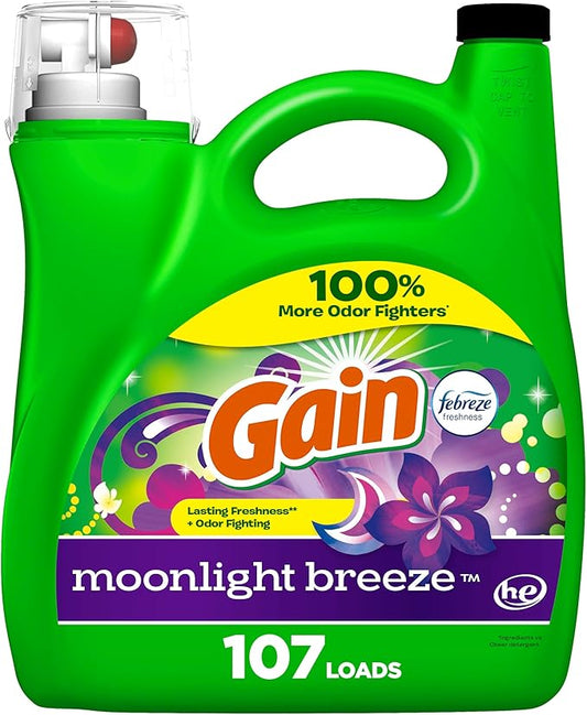 Gain + Aroma Boost Liquid Laundry Detergent, Moonlight Breeze Scent, 107 Loads, 154 fl oz, HE Compatible
