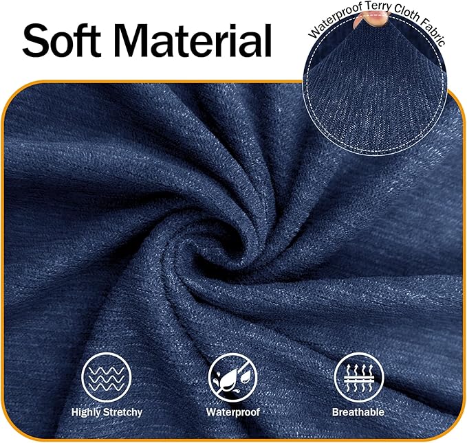 Waterproof Stretch Spandex Loveseat Couch Cover - Non-Slip Soft Sofa Slipcover with Elastic Bottom, Washable Leakproof Furniture Protector for Kids, Pets, Dogs & Cats (Loveseat, Navy)