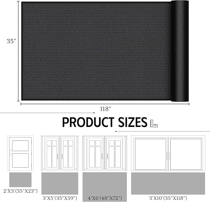 Front Door Mat, 3' x 10' Commercial Door Mat Outside Entrance, Heavy Duty Welcome Mat, Absorbent & Dirt Resistant, Non-Slip Extra Large Door Mats, Door Rugs for Entryway Indoor Outdoor, Grey