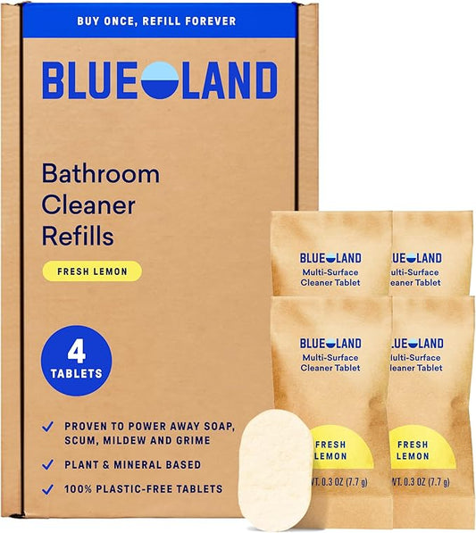 BLUELAND Multi-surface Cleaner, 4-Pack Refill, Fresh Lemon Scent, All-Purpose, Eco-Friendly Cleaning Supplies, 4 x 24 Fl oz